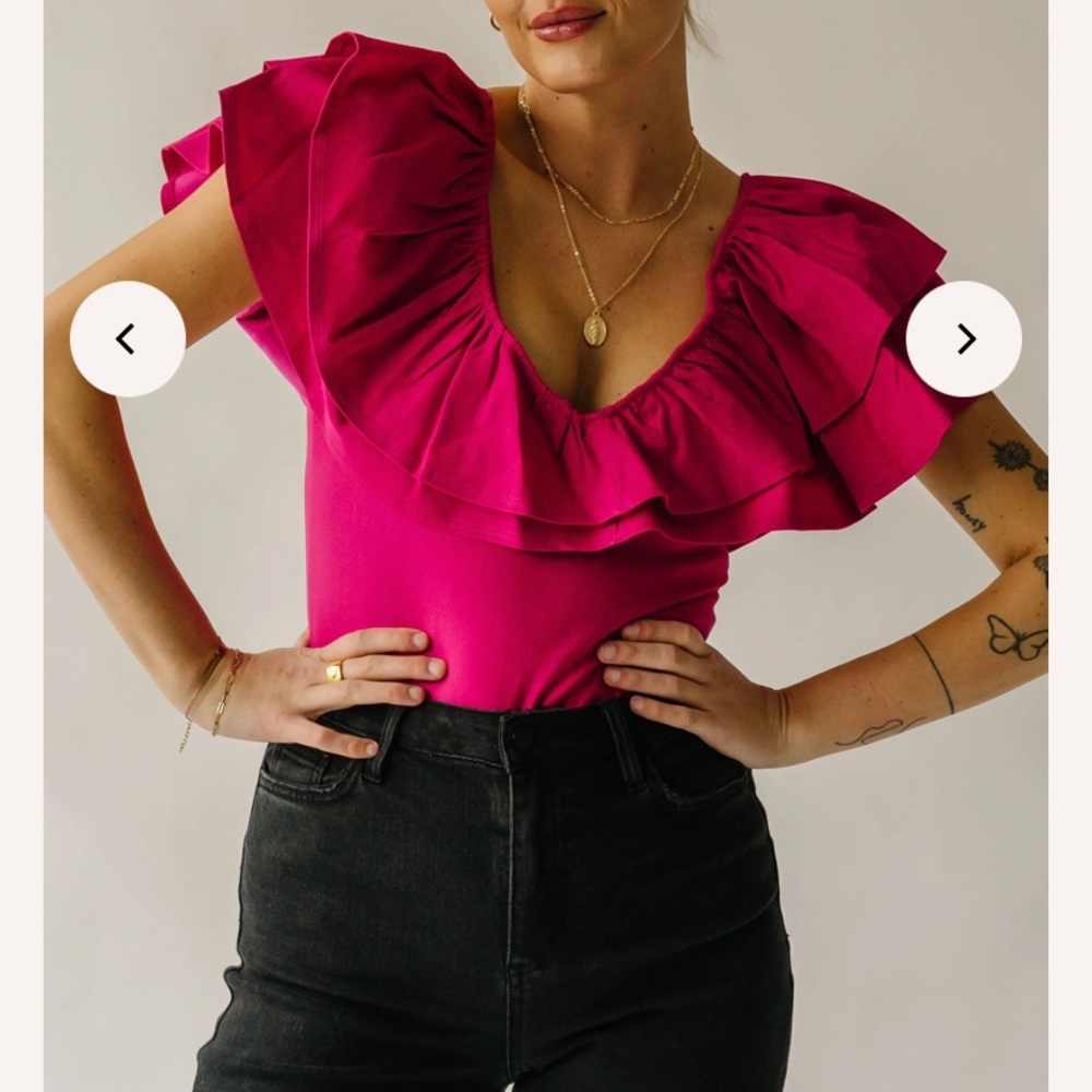 Medium Pink Ruffle Bodysuit- Magenta NWT Piper and Scoot